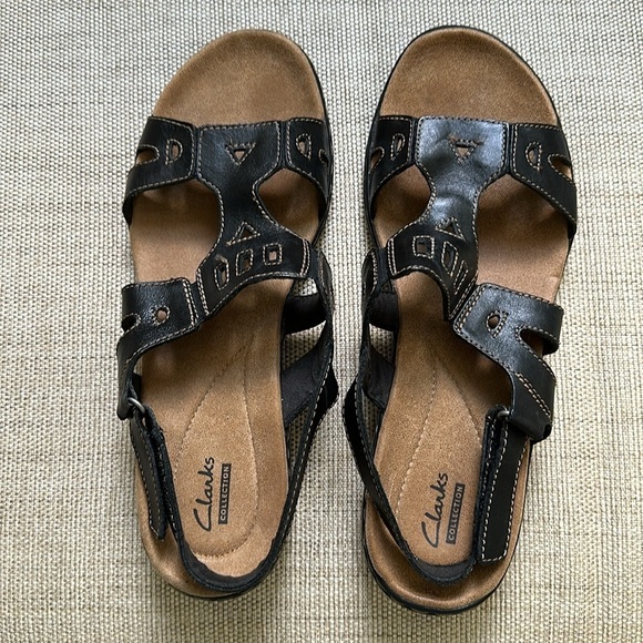 Clarks Collection Leather Comfort Walking Shoes Brown Stitching Detail - Picture 8 of 11